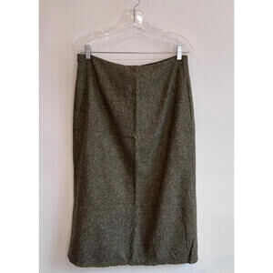 Banana Republic Wool Silk Blend Green Fall Speckled Tweed Like Long Skirt SZ 10